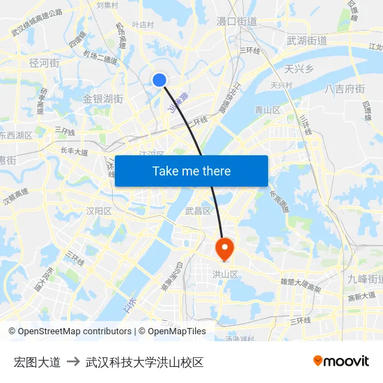宏图大道 to 武汉科技大学洪山校区 map