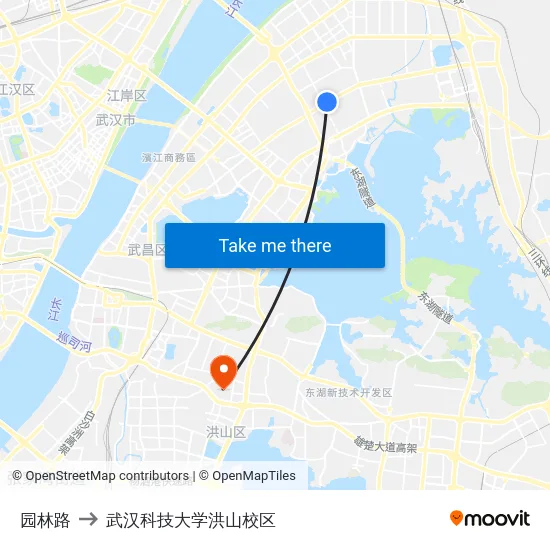 园林路 to 武汉科技大学洪山校区 map