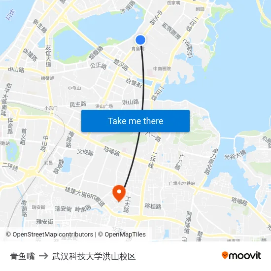 青鱼嘴 to 武汉科技大学洪山校区 map