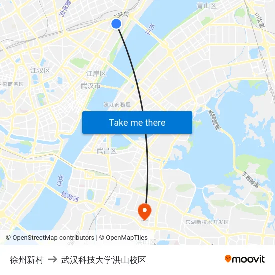 徐州新村 to 武汉科技大学洪山校区 map