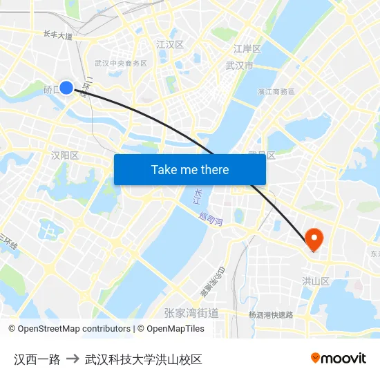 汉西一路 to 武汉科技大学洪山校区 map