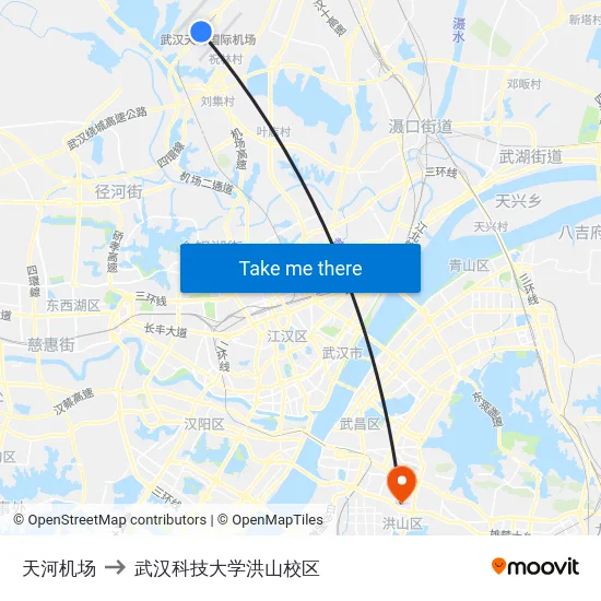 天河机场 to 武汉科技大学洪山校区 map