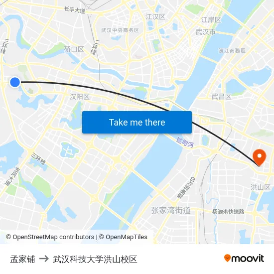 孟家铺 to 武汉科技大学洪山校区 map