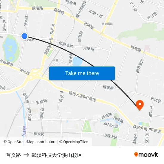 首义路 to 武汉科技大学洪山校区 map