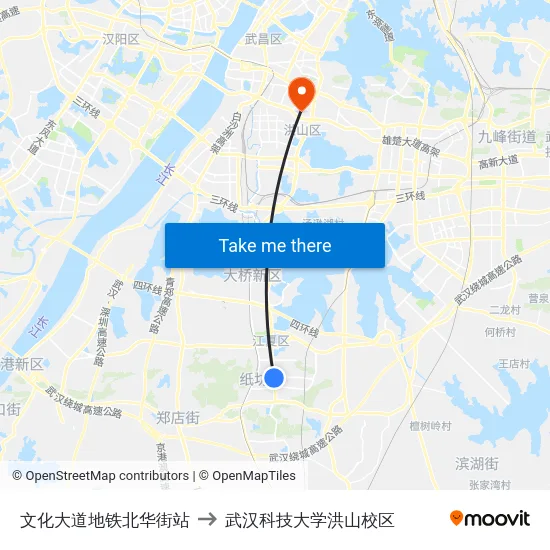 文化大道地铁北华街站 to 武汉科技大学洪山校区 map