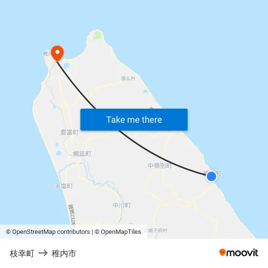 枝幸町 to 稚内市 map
