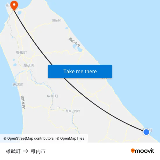 雄武町 to 稚内市 map