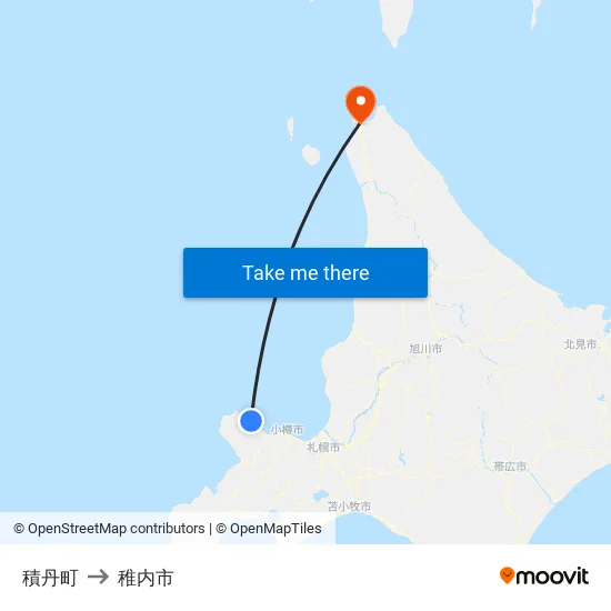 積丹町 to 稚内市 map