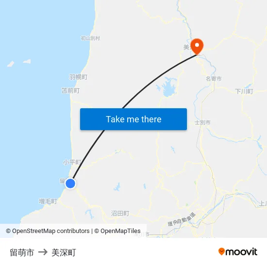 留萌市 to 美深町 map