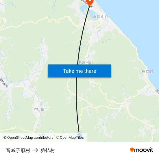 音威子府村 to 猿払村 map
