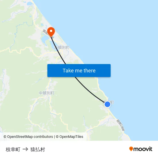 枝幸町 to 猿払村 map