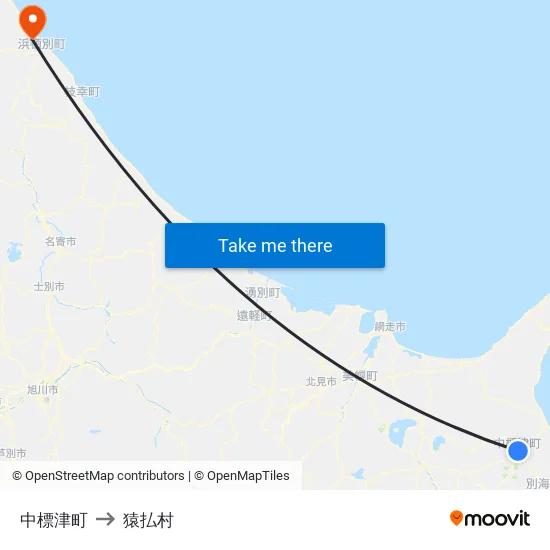 中標津町 to 猿払村 map