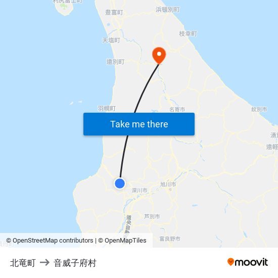 北竜町 to 音威子府村 map