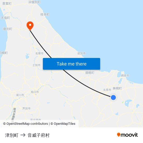 津別町 to 音威子府村 map