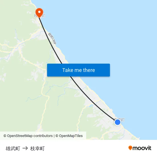 雄武町 to 枝幸町 map