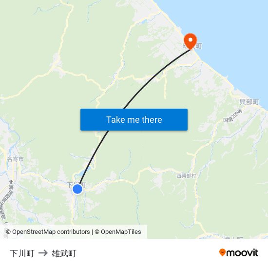 下川町 to 雄武町 map