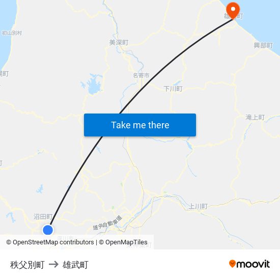 秩父別町 to 雄武町 map