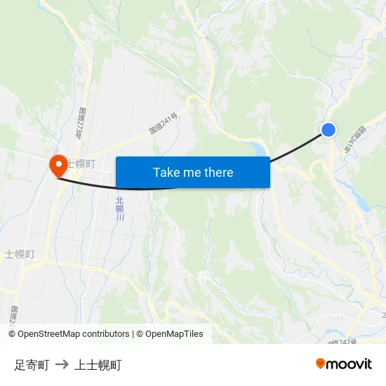 足寄町 to 上士幌町 map