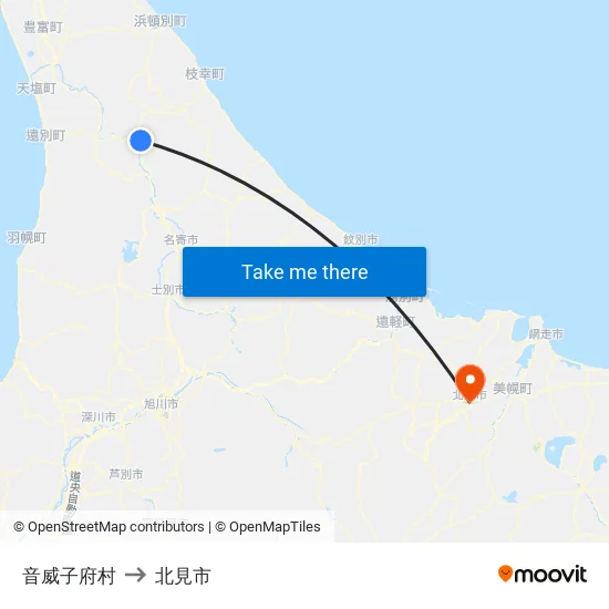 音威子府村 to 北見市 map
