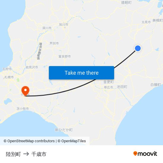 陸別町 to 千歳市 map