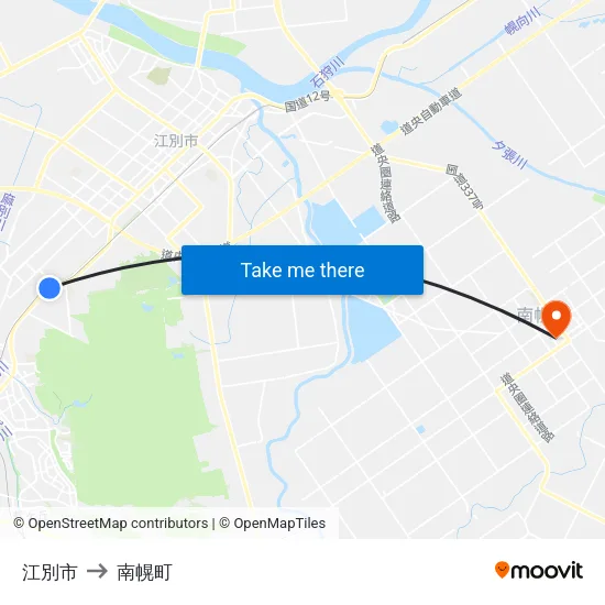 江別市 to 南幌町 map
