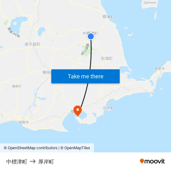 中標津町 to 厚岸町 map