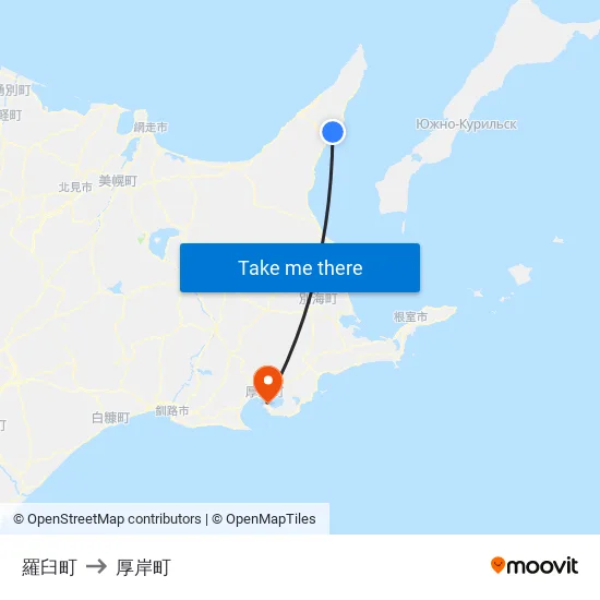 羅臼町 to 厚岸町 map