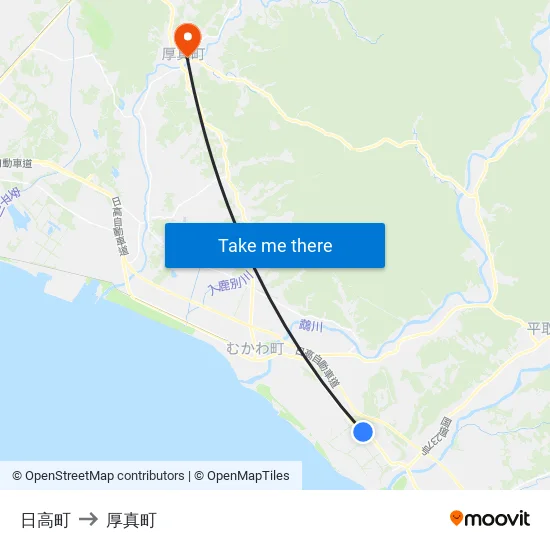 日高町 to 厚真町 map