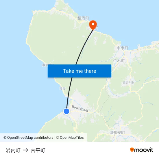 岩内町 to 古平町 map