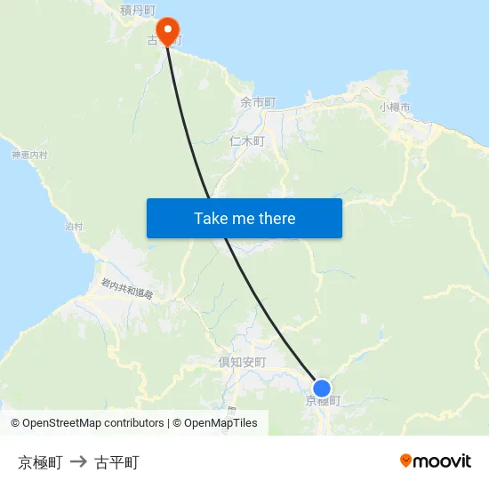 京極町 to 古平町 map