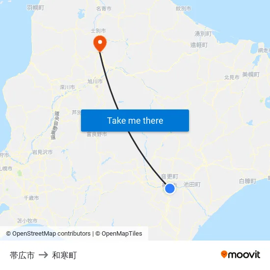 帯広市 to 和寒町 map