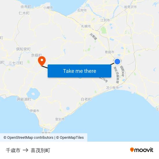千歳市 to 喜茂別町 map