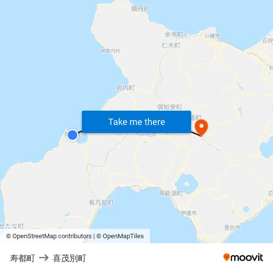 寿都町 to 喜茂別町 map