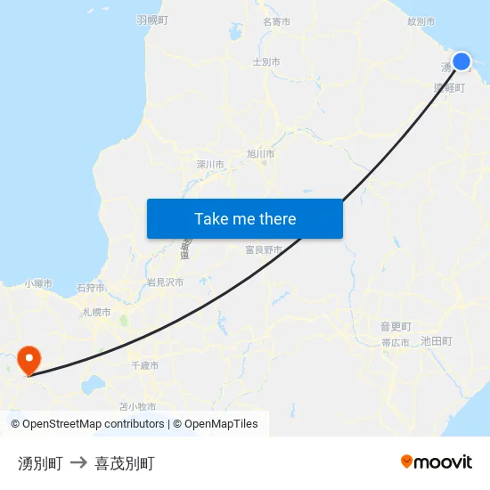 湧別町 to 喜茂別町 map