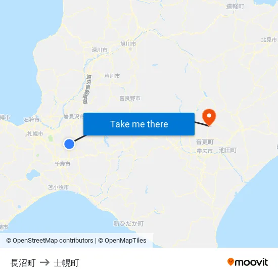長沼町 to 士幌町 map
