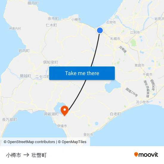 小樽市 to 壮瞥町 map
