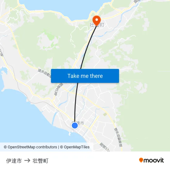 伊達市 to 壮瞥町 map