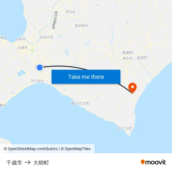 千歳市 to 大樹町 map