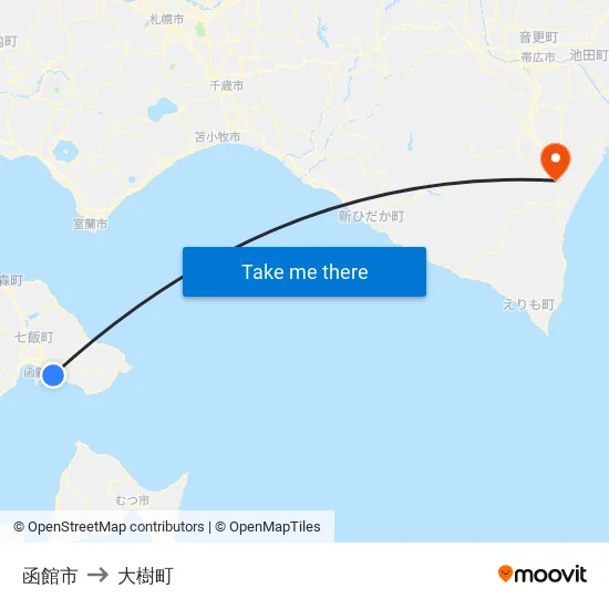 函館市 to 大樹町 map