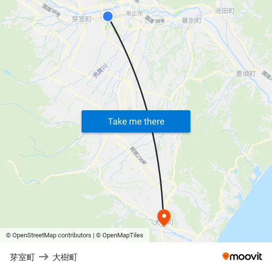 芽室町 to 大樹町 map