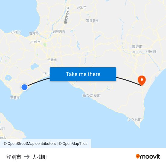 登別市 to 大樹町 map