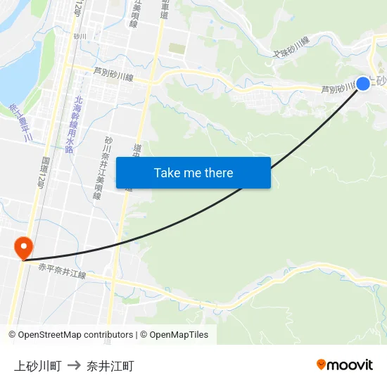 上砂川町 to 奈井江町 map