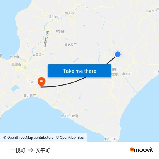 上士幌町 to 安平町 map