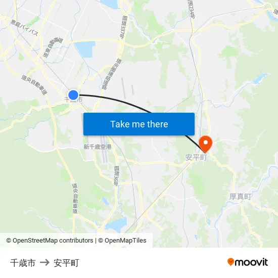 千歳市 to 安平町 map