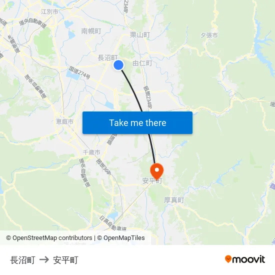 長沼町 to 安平町 map