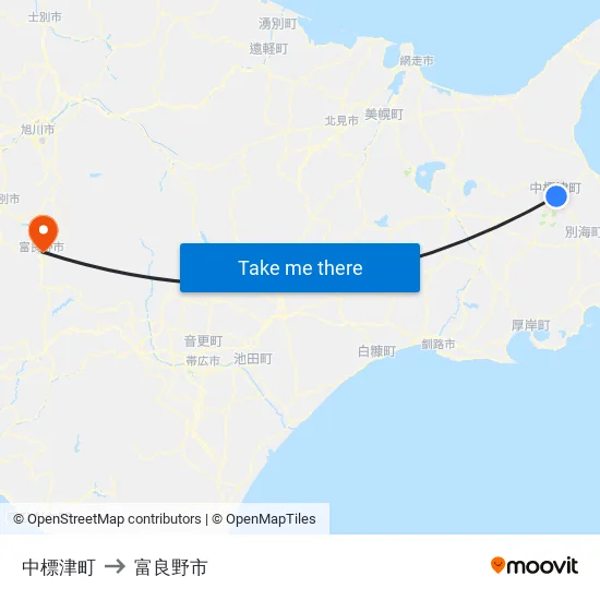 中標津町 to 富良野市 map