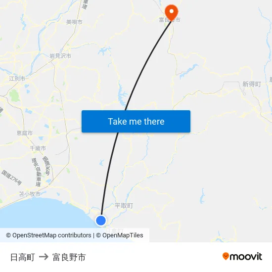 日高町 to 富良野市 map