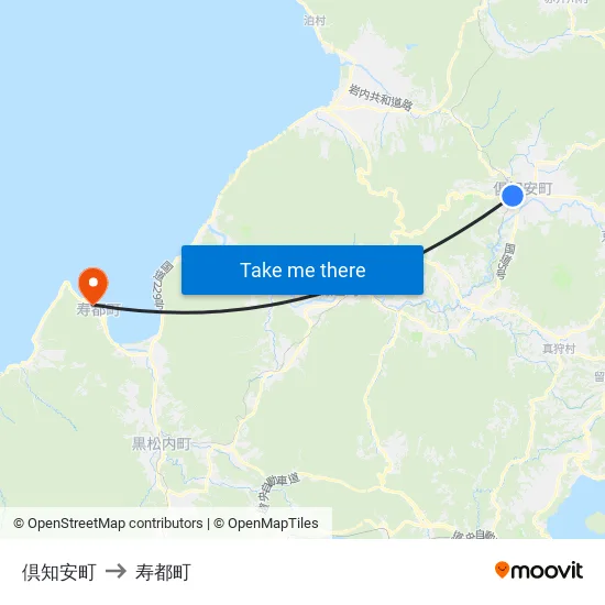 倶知安町 to 寿都町 map