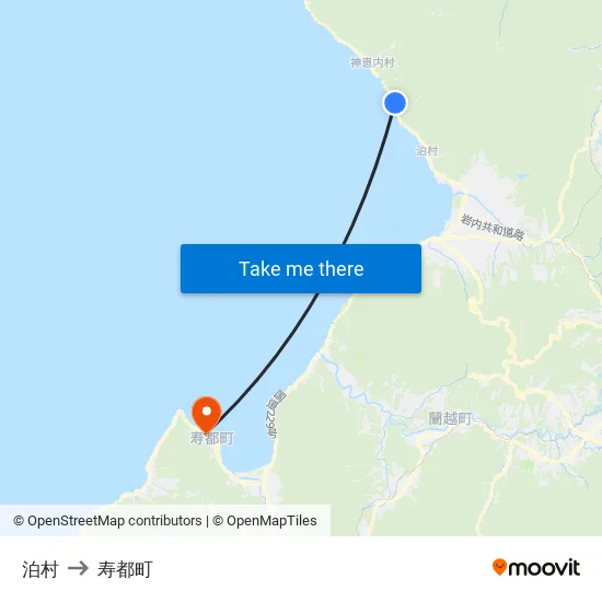 泊村 to 寿都町 map