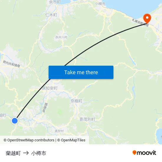 蘭越町 to 小樽市 map